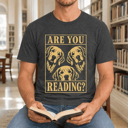 Are You Reading Golden Retriever Ultra-Soft Cotton T-Shirt | Reader Gift Dark Grey Heather
