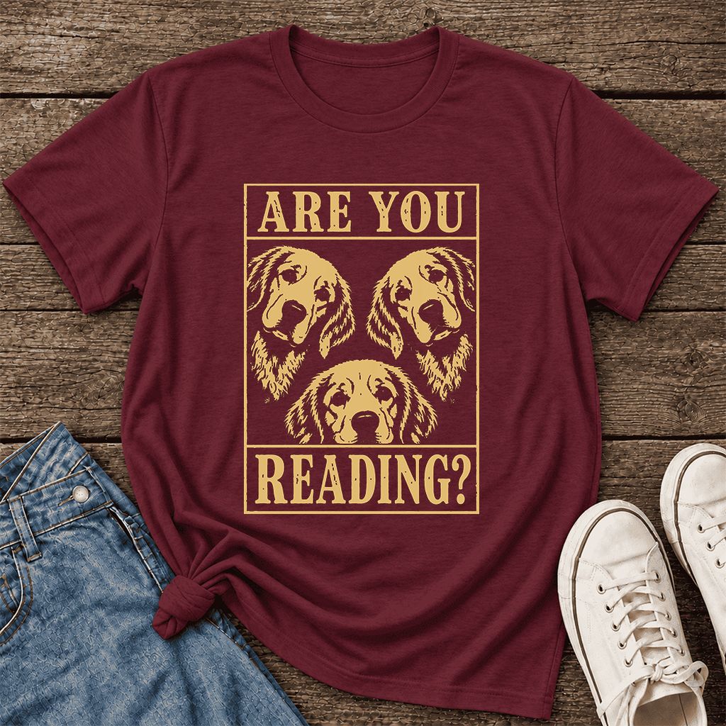 Are You Reading Golden Retriever Ultra-Soft Cotton T-Shirt | Reader Gift Maroon