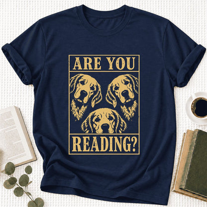 Are You Reading Golden Retriever Ultra-Soft Cotton T-Shirt | Reader Gift Navy
