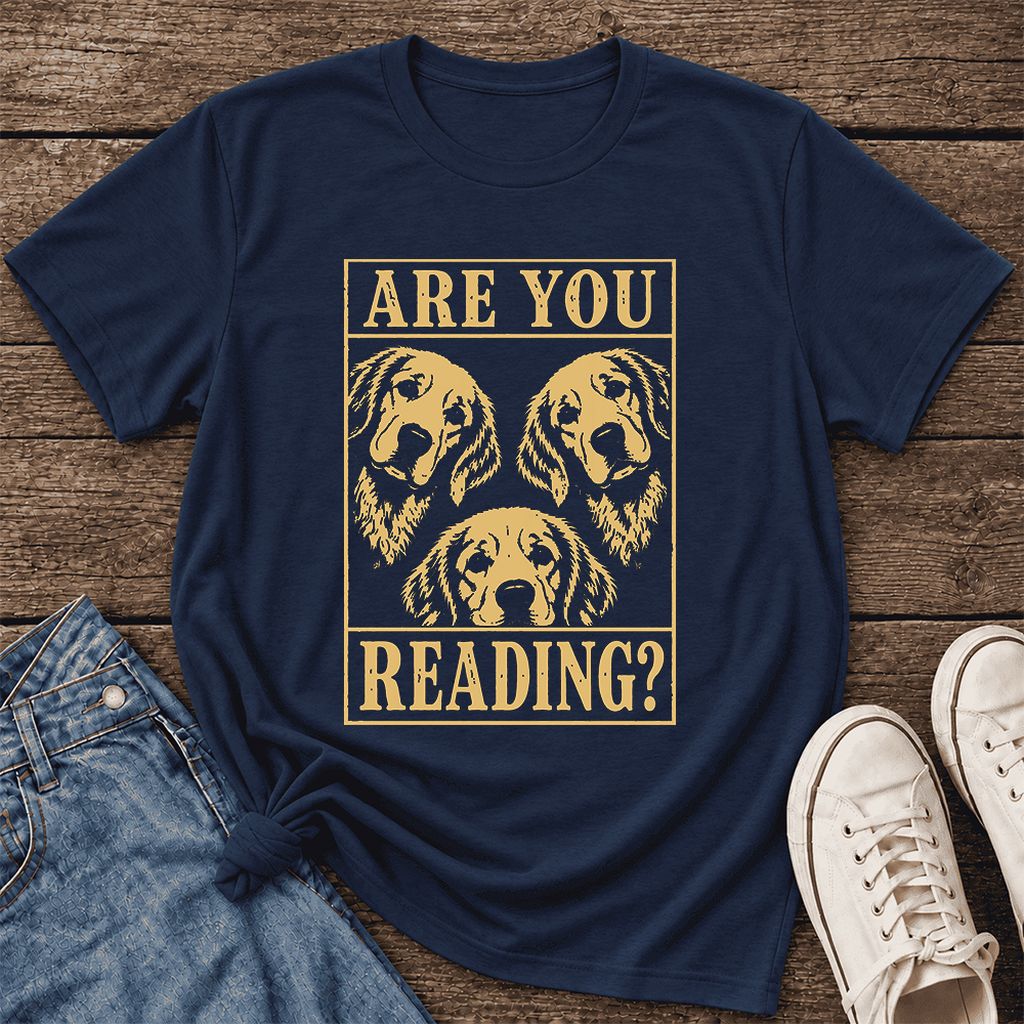 Are You Reading Golden Retriever Ultra-Soft Cotton T-Shirt | Reader Gift Navy
