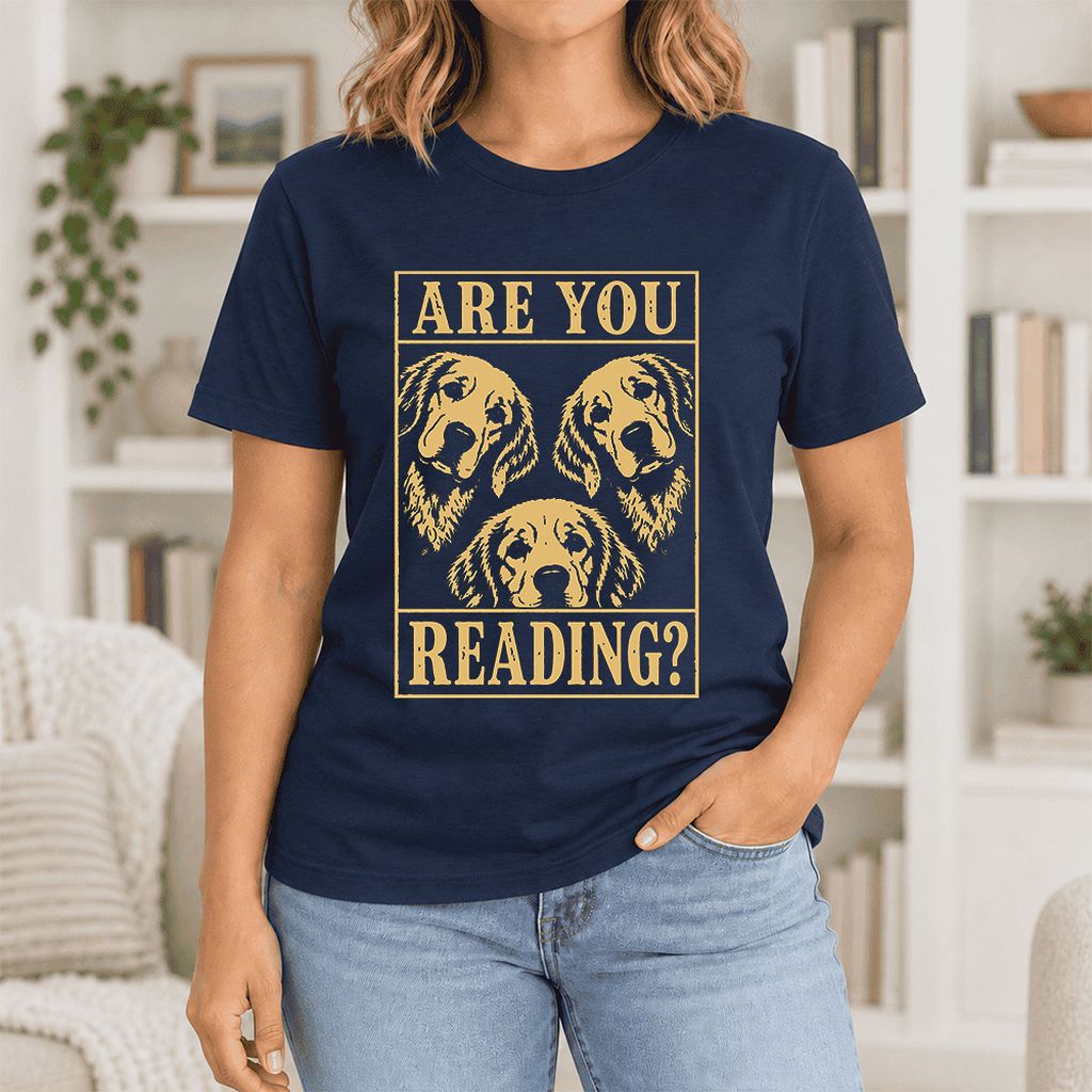 Are You Reading Golden Retriever Ultra-Soft Cotton T-Shirt | Reader Gift Navy