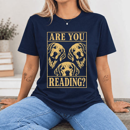 Are You Reading Golden Retriever Ultra-Soft Cotton T-Shirt | Reader Gift Navy