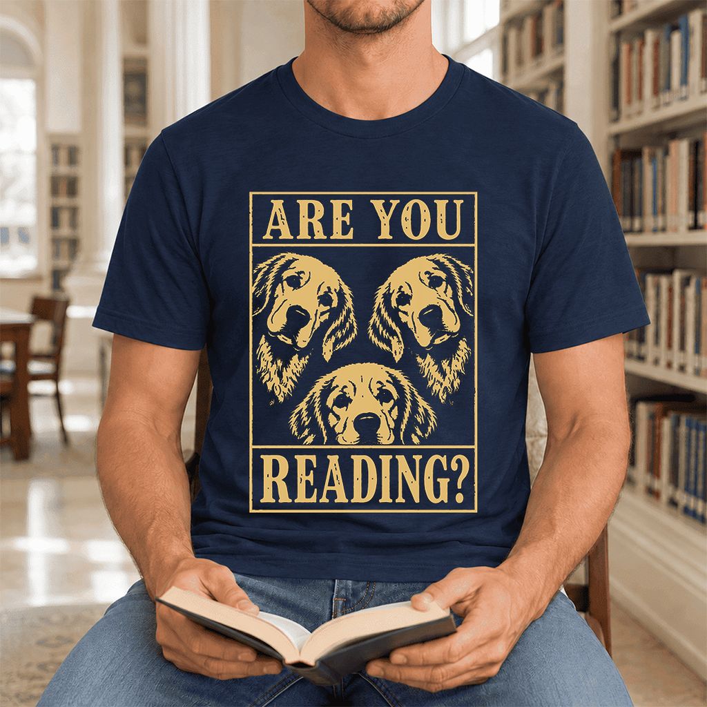 Are You Reading Golden Retriever Ultra-Soft Cotton T-Shirt | Reader Gift Navy