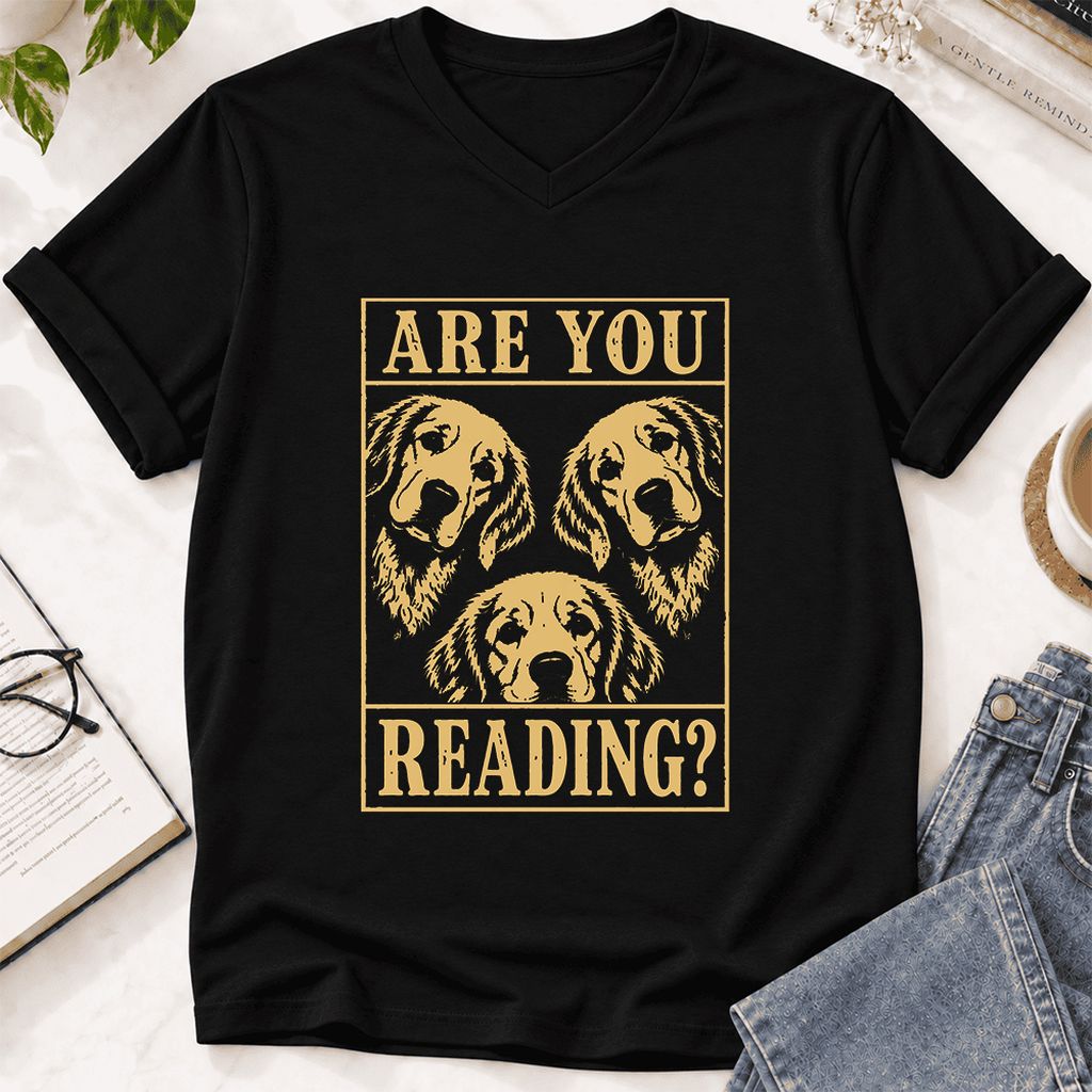 Are You Reading Golden Retriever Ultra-Soft V-Neck | Dog Lover Reader Gift Black