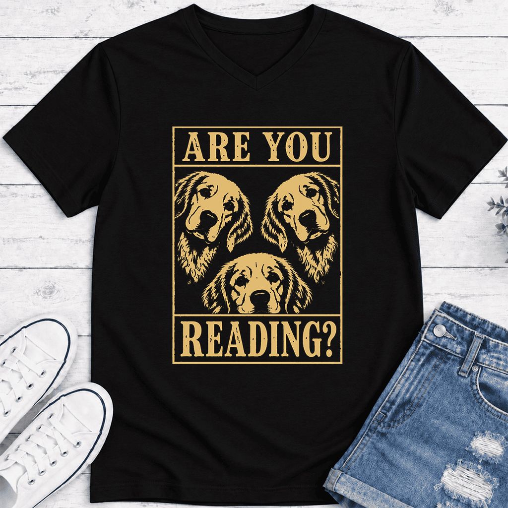 Are You Reading Golden Retriever Ultra-Soft V-Neck | Dog Lover Reader Gift Black