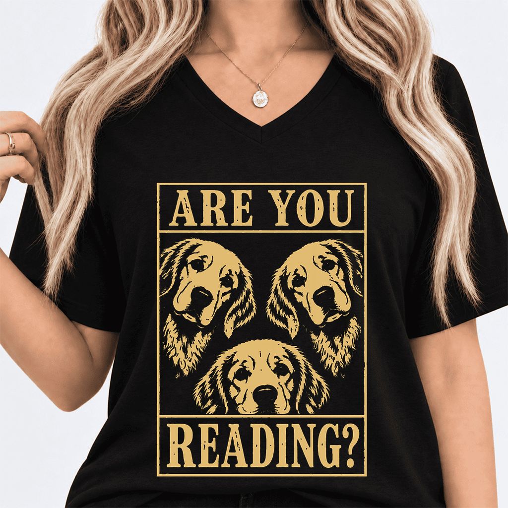 Are You Reading Golden Retriever Ultra-Soft V-Neck | Dog Lover Reader Gift Black