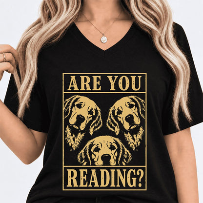 Are You Reading Golden Retriever Ultra-Soft V-Neck | Dog Lover Reader Gift Black
