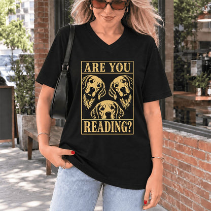 Are You Reading Golden Retriever Ultra-Soft V-Neck | Dog Lover Reader Gift Black