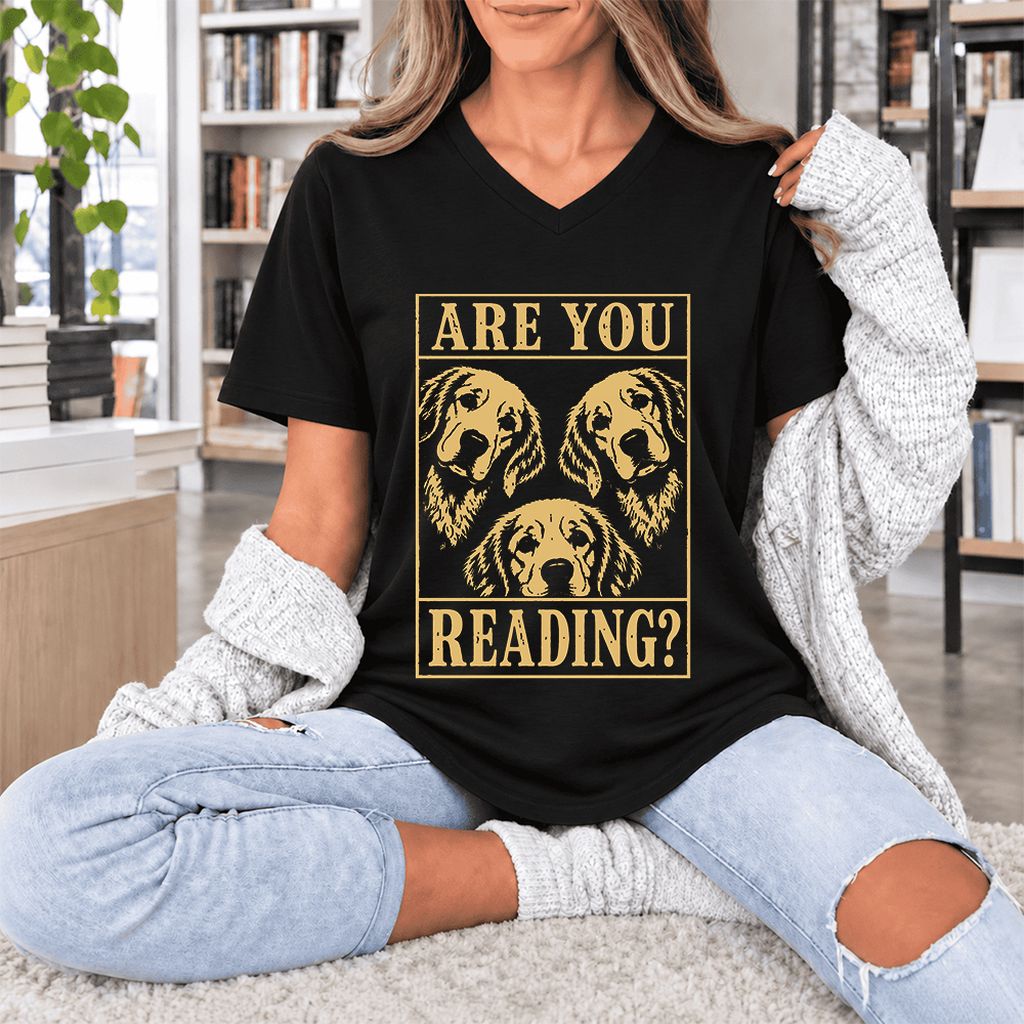 Are You Reading Golden Retriever Ultra-Soft V-Neck | Dog Lover Reader Gift Black