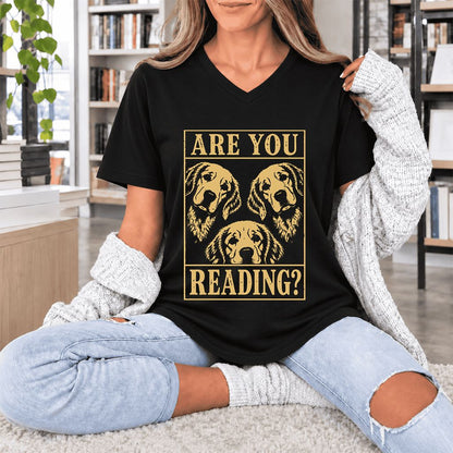 Are You Reading Golden Retriever Ultra-Soft V-Neck | Dog Lover Reader Gift Black