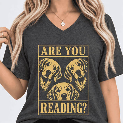 Are You Reading Golden Retriever Ultra-Soft V-Neck | Dog Lover Reader Gift Dark Grey Heather