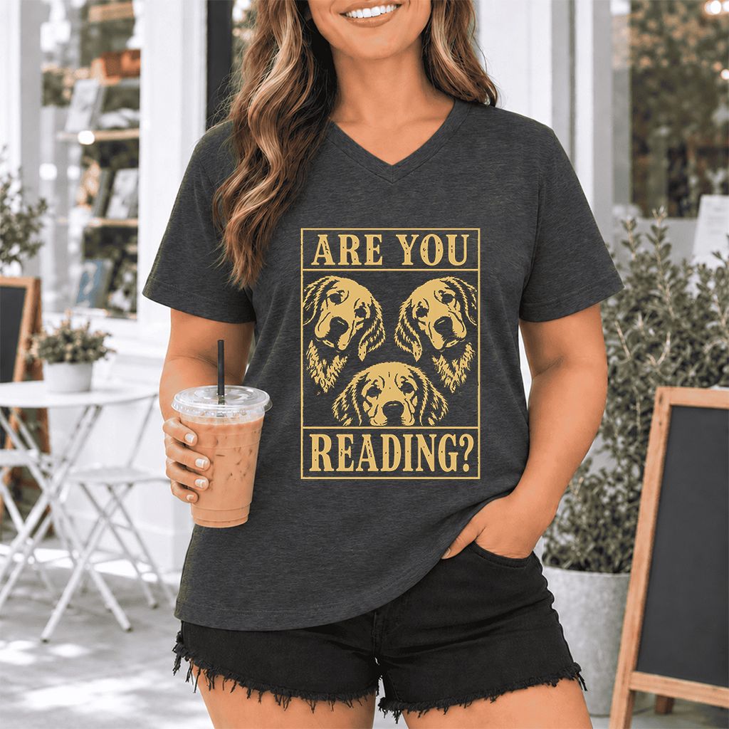 Are You Reading Golden Retriever Ultra-Soft V-Neck | Dog Lover Reader Gift Dark Grey Heather