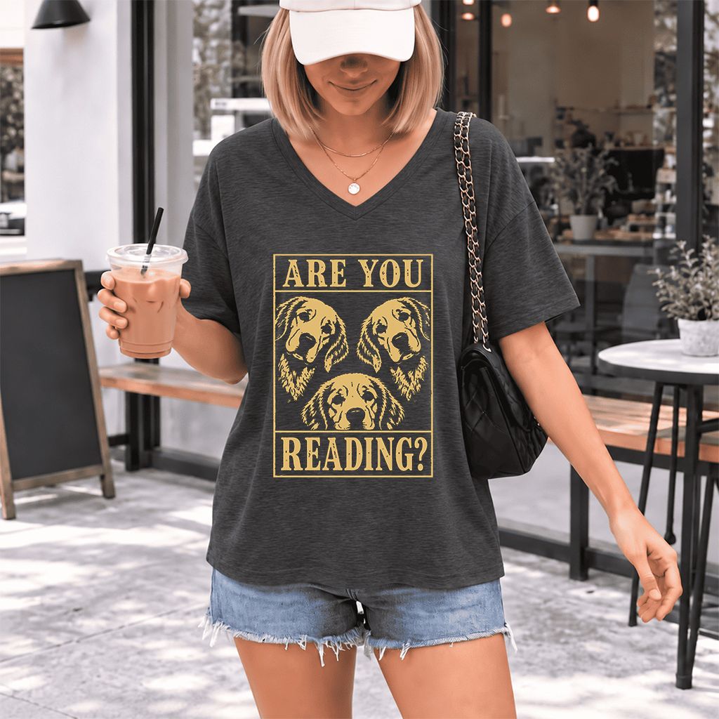 Are You Reading Golden Retriever Ultra-Soft V-Neck | Dog Lover Reader Gift Dark Grey Heather