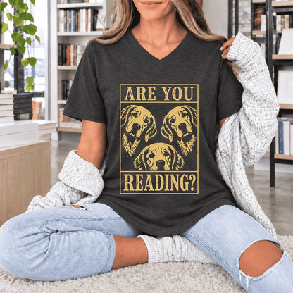 Are You Reading Golden Retriever Ultra-Soft V-Neck | Dog Lover Reader Gift Dark Grey Heather
