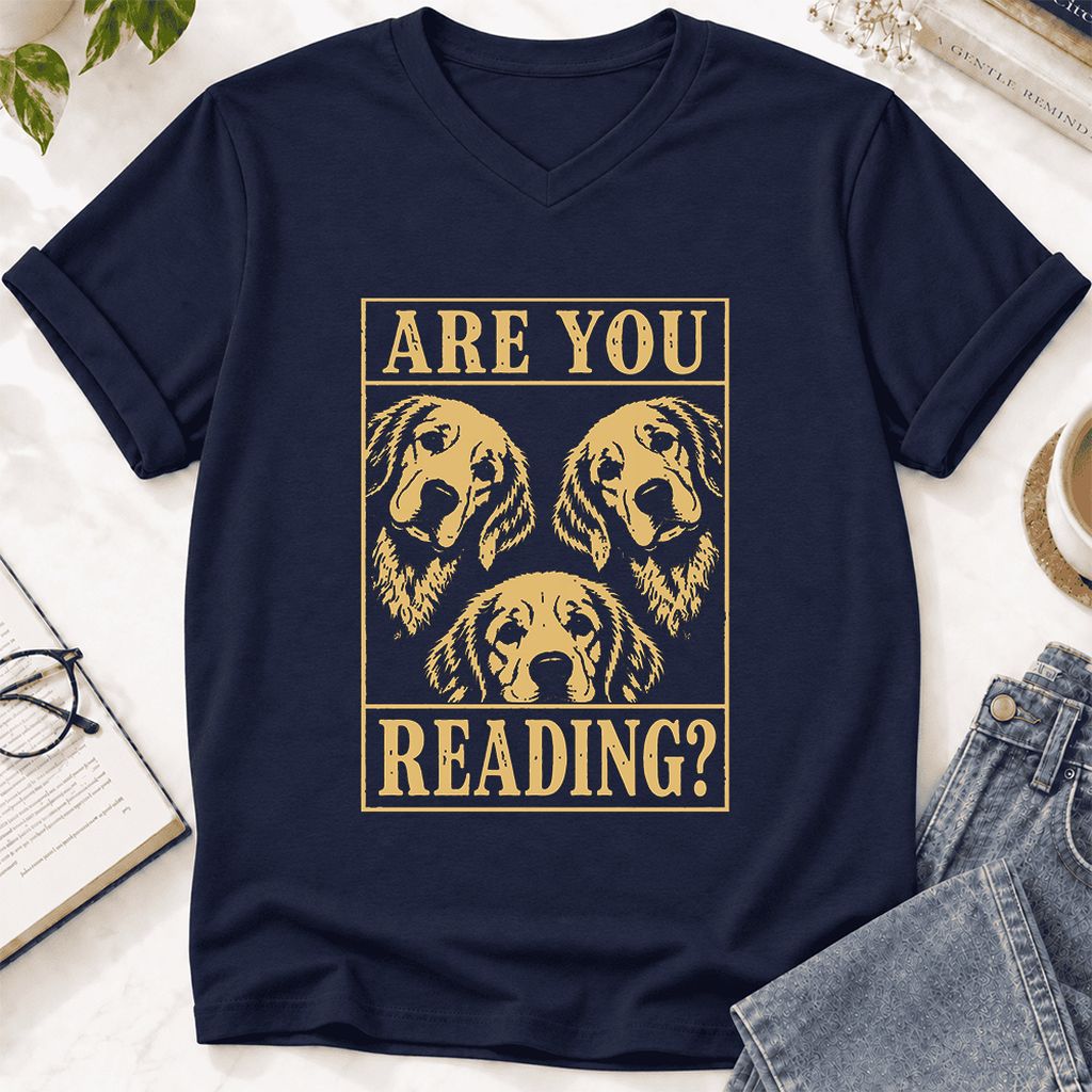Are You Reading Golden Retriever Ultra-Soft V-Neck | Dog Lover Reader Gift Navy