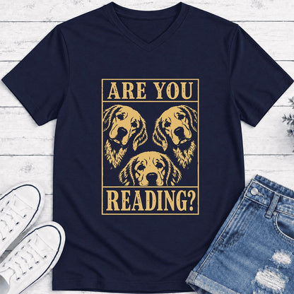Are You Reading Golden Retriever Ultra-Soft V-Neck | Dog Lover Reader Gift Navy