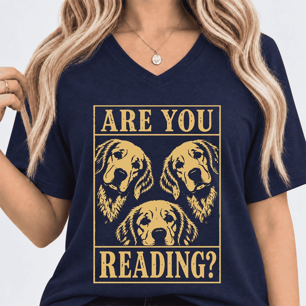 Are You Reading Golden Retriever Ultra-Soft V-Neck | Dog Lover Reader Gift Navy