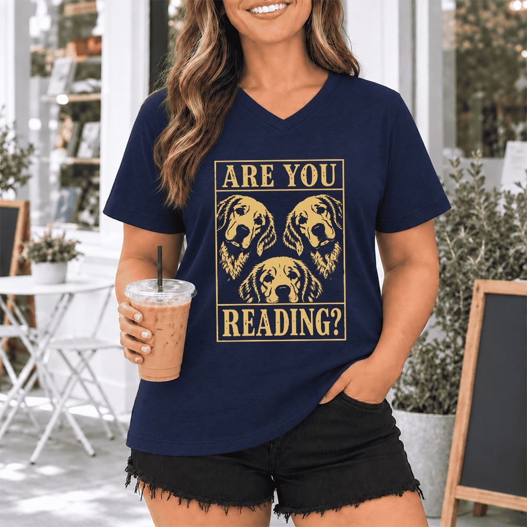 Are You Reading Golden Retriever Ultra-Soft V-Neck | Dog Lover Reader Gift Navy