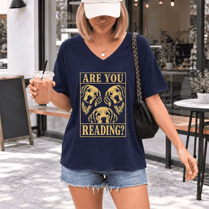 Are You Reading Golden Retriever Ultra-Soft V-Neck | Dog Lover Reader Gift Navy