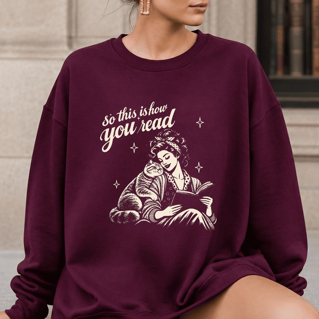How You Read British Shorthair Printed Sweatshirt | Cat Lover Reader Gift Maroon