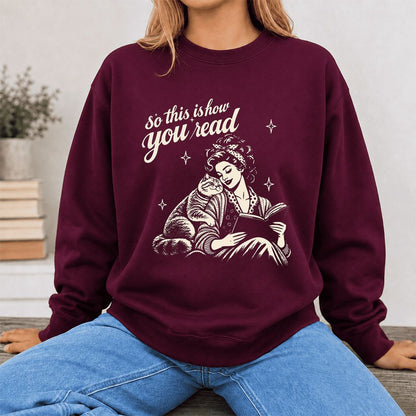 How You Read British Shorthair Printed Sweatshirt | Cat Lover Reader Gift Maroon