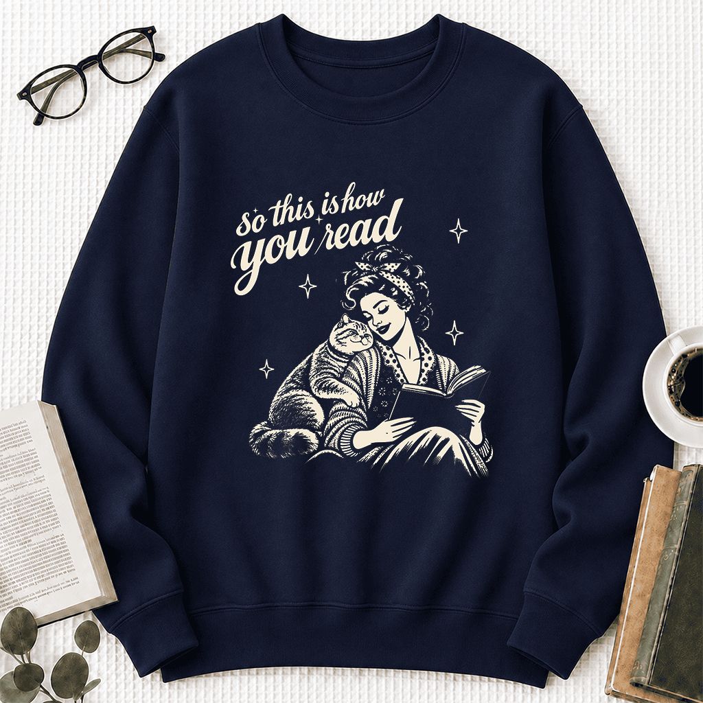 How You Read British Shorthair Printed Sweatshirt | Cat Lover Reader Gift Navy