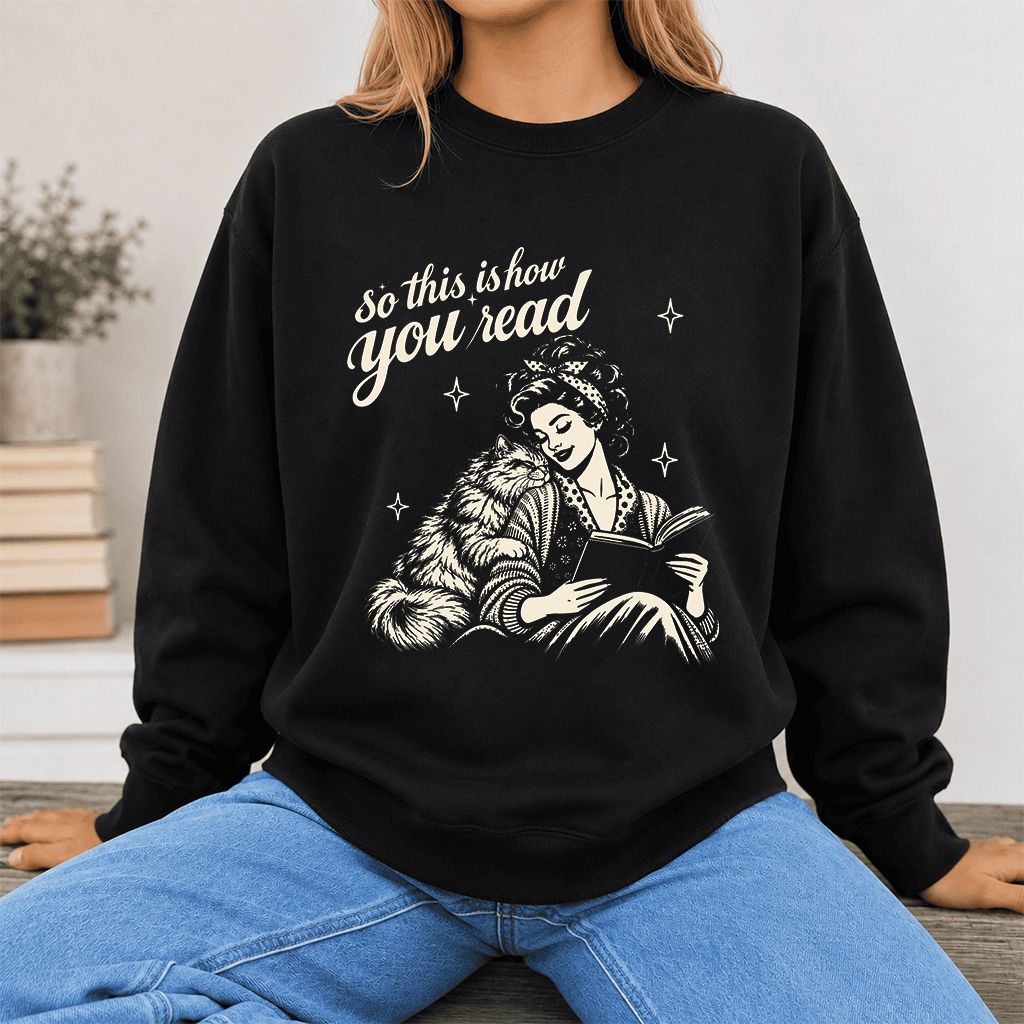 How You Read Printed Persian Sweatshirt | Cat Lover Reader Gift Black