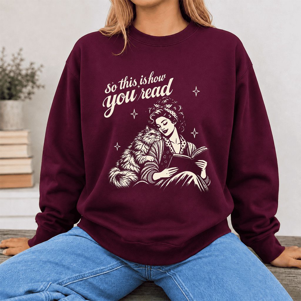 How You Read Printed Persian Sweatshirt | Cat Lover Reader Gift Maroon