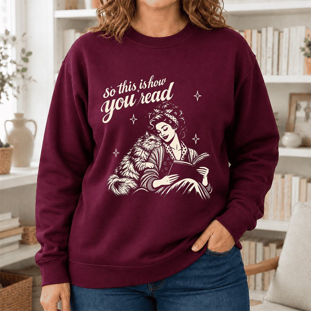 How You Read Printed Persian Sweatshirt | Cat Lover Reader Gift Maroon