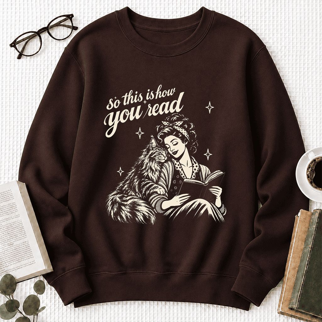 How You Read Printed Maine Coon Sweatshirt | Cat Lover Reader Gift Dark Chocolate