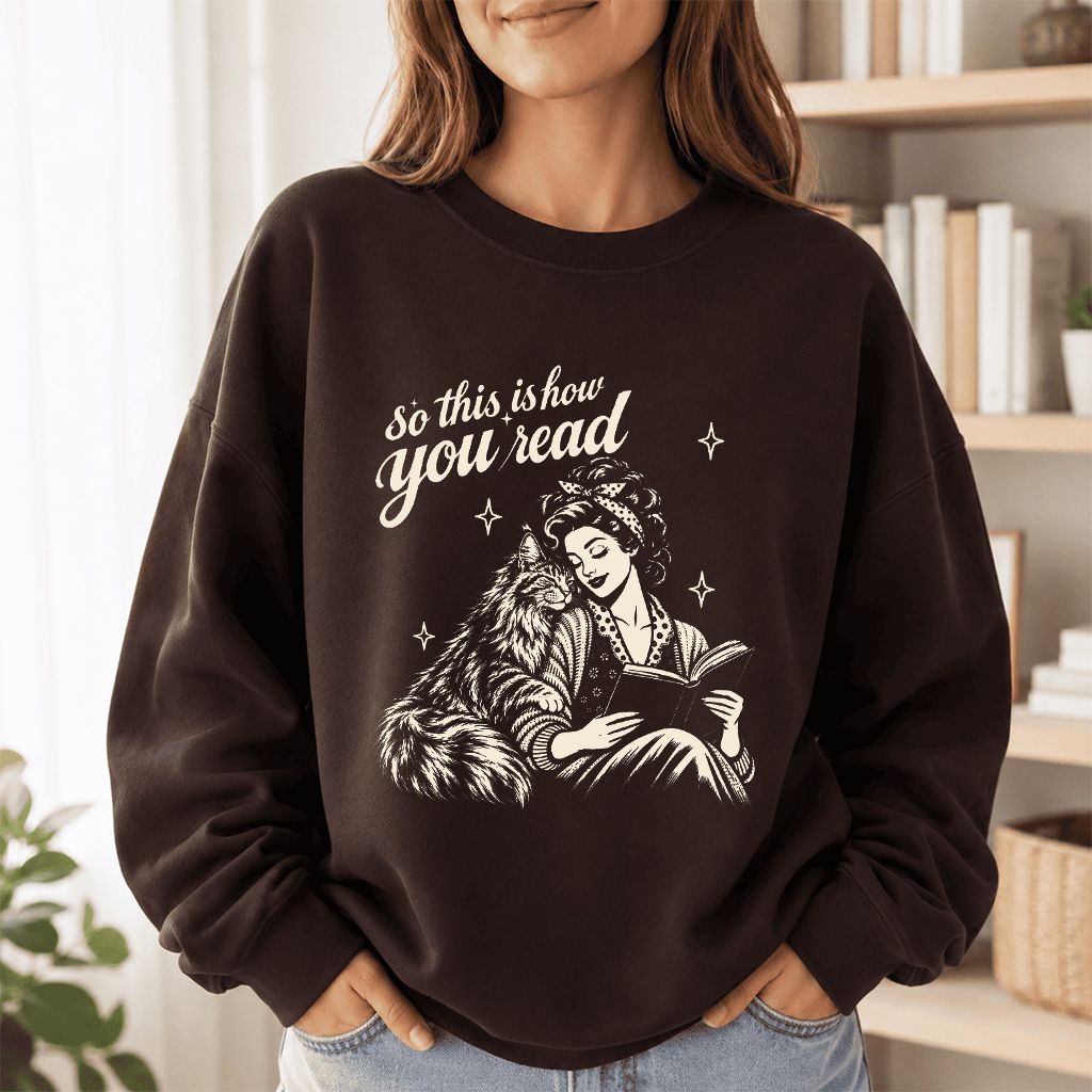 How You Read Printed Maine Coon Sweatshirt | Cat Lover Reader Gift Dark Chocolate