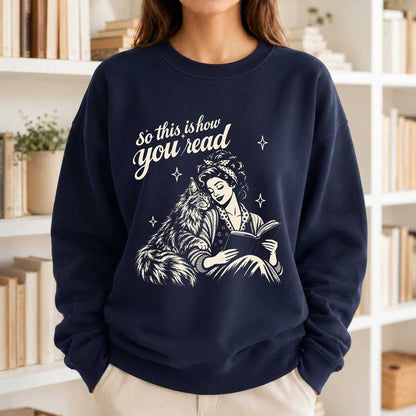 How You Read Printed Maine Coon Sweatshirt | Cat Lover Reader Gift Navy