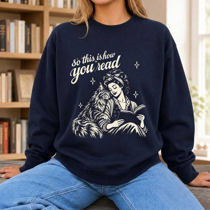 How You Read Printed Maine Coon Sweatshirt | Cat Lover Reader Gift Navy