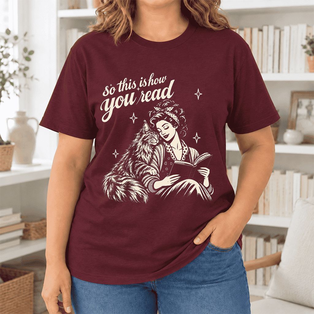 So This Is How You Read Maine Coon Ultra-Soft Cotton T-Shirt | Reader Gift Maroon