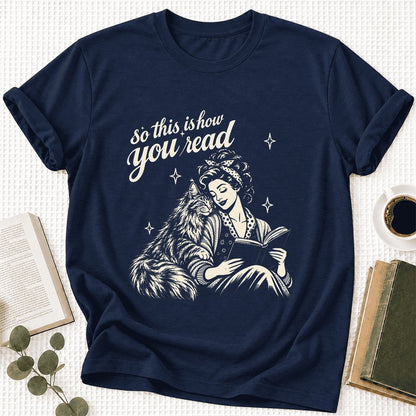 So This Is How You Read Maine Coon Ultra-Soft Cotton T-Shirt | Reader Gift Navy