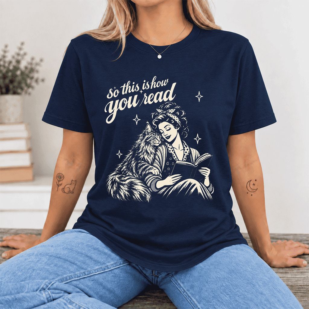 So This Is How You Read Maine Coon Ultra-Soft Cotton T-Shirt | Reader Gift Navy