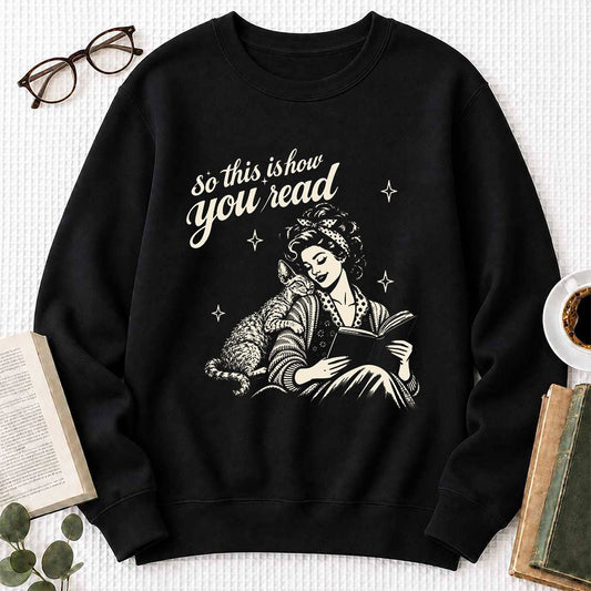 So This Is How You Read Devon Rex Crewneck Sweatshirt | Cat Lover Reader Gift Black