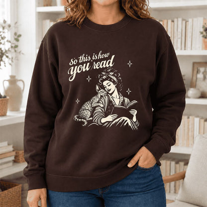 How You Read Printed Devon Rex Sweatshirt | Cat Lover Reader Gift Dark Chocolate