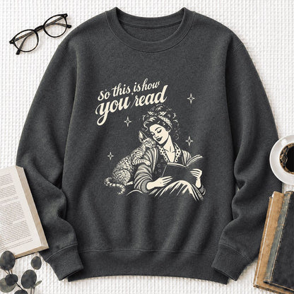 How You Read Printed Devon Rex Sweatshirt | Cat Lover Reader Gift Dark Heather