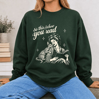 How You Read Printed Devon Rex Sweatshirt | Cat Lover Reader Gift Forest Green