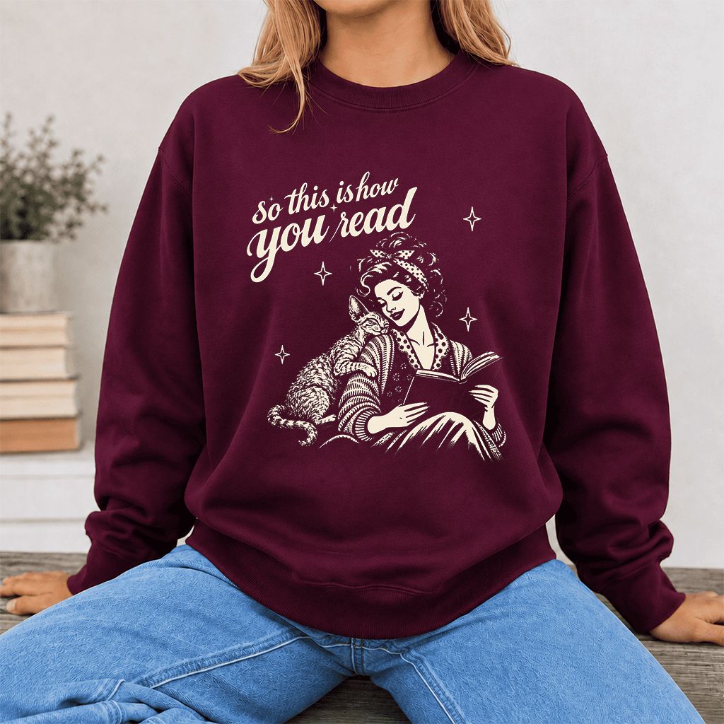 How You Read Printed Devon Rex Sweatshirt | Cat Lover Reader Gift Maroon