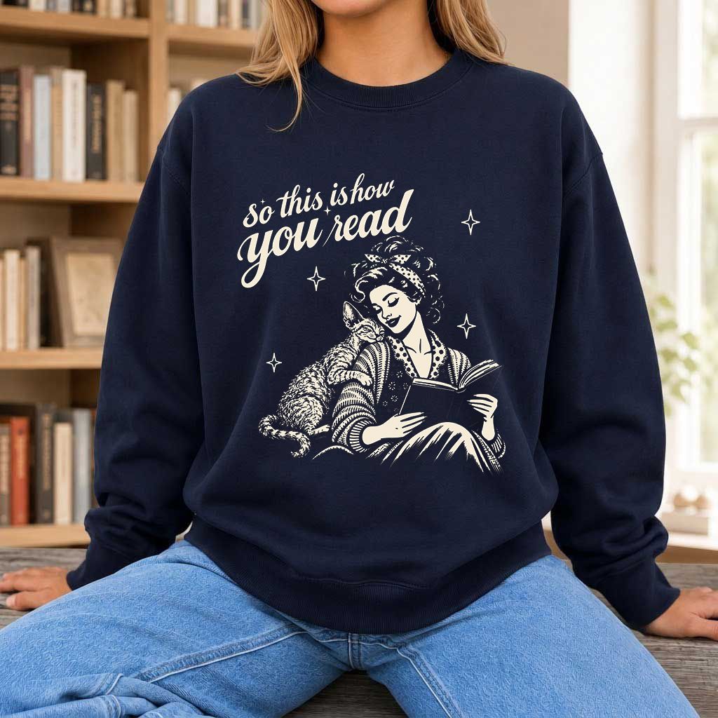How You Read Printed Devon Rex Sweatshirt | Cat Lover Reader Gift Navy