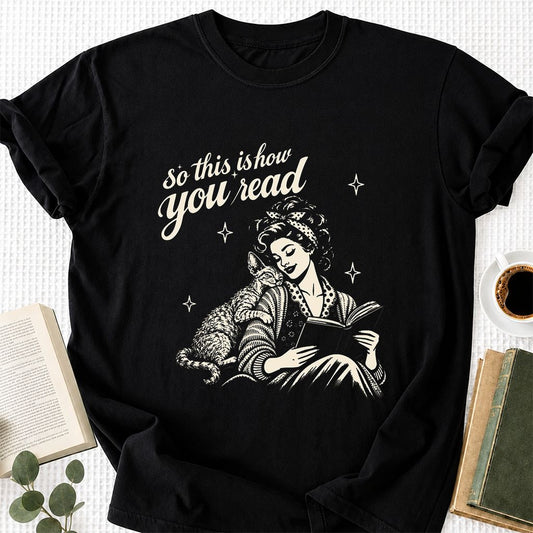 So This Is How You Read Devon Rex Printed T-Shirt | Cat Lover Reader Gift Black