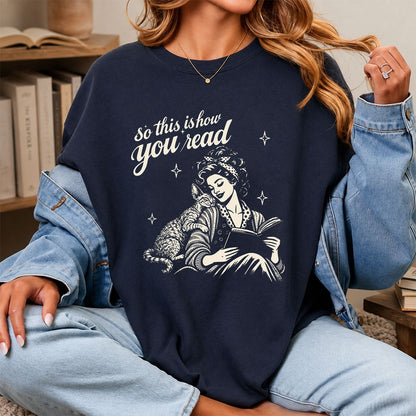 How You Read Printed Devon Rex Sweatshirt | Cat Lover Reader Gift Navy