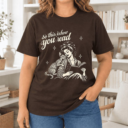 So This Is How You Read Devon Rex Ultra-Soft Cotton T-Shirt | Reader Gift Brown