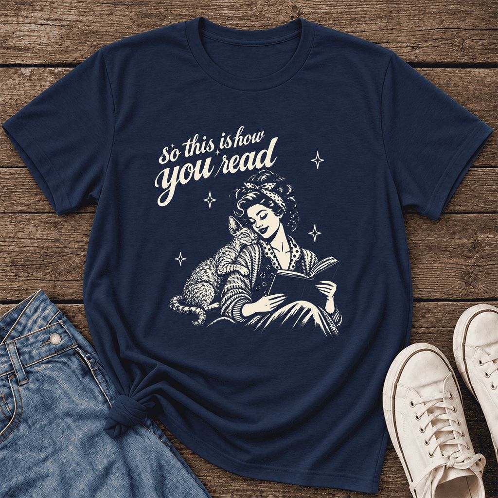 So This Is How You Read Devon Rex Ultra-Soft Cotton T-Shirt | Reader Gift Navy