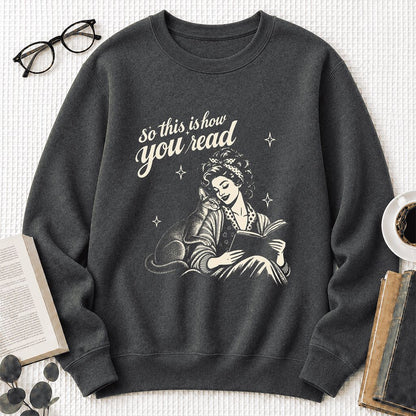 How You Read Abyssinian Printed Sweatshirt | Cat Lover Reader Gift Dark Heather