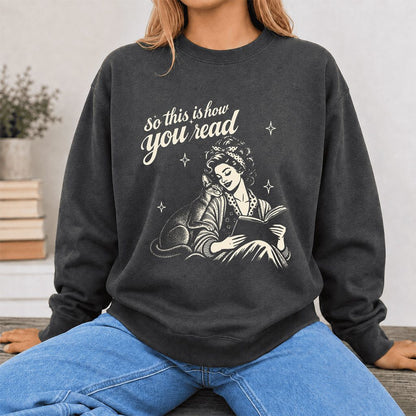 How You Read Abyssinian Printed Sweatshirt | Cat Lover Reader Gift Dark Heather