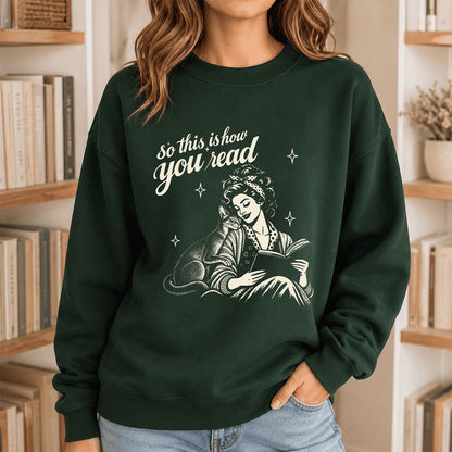 How You Read Abyssinian Printed Sweatshirt | Cat Lover Reader Gift Forest Green
