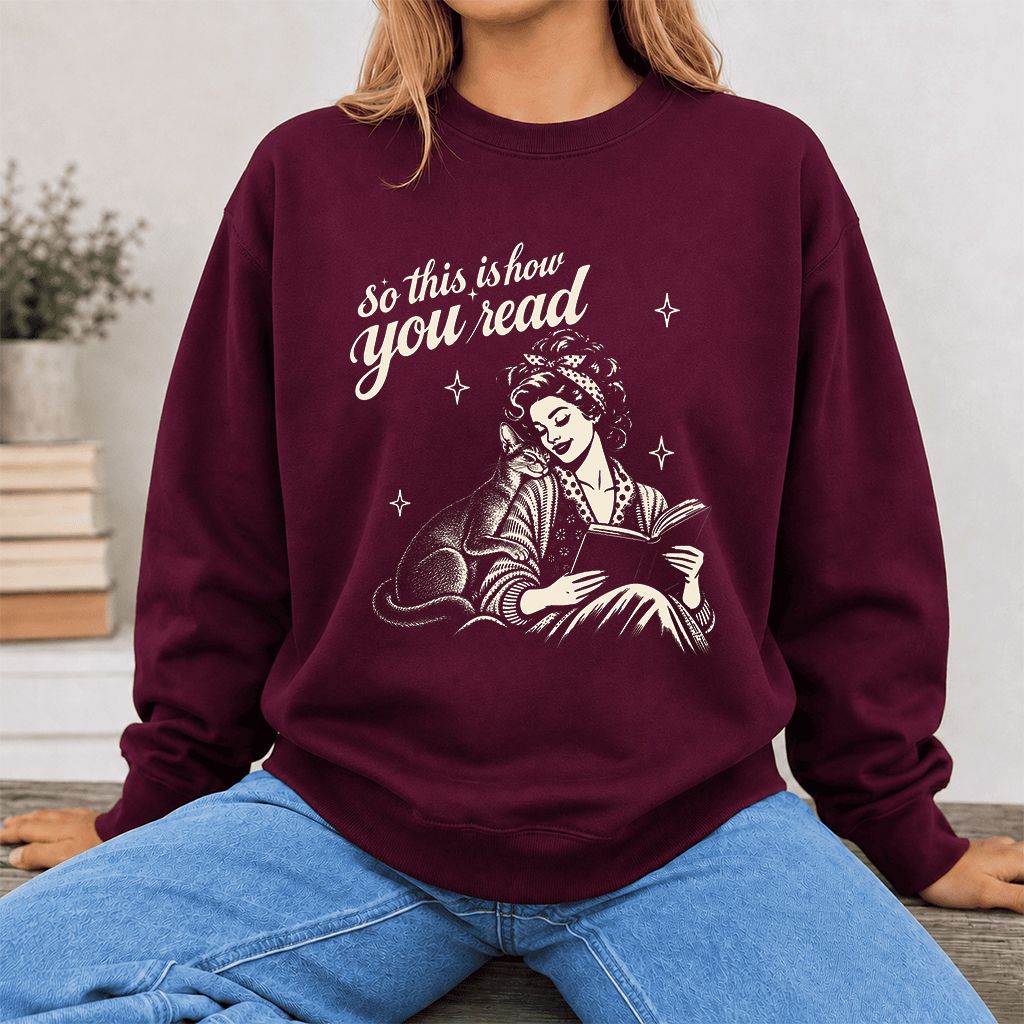 How You Read Abyssinian Printed Sweatshirt | Cat Lover Reader Gift Maroon